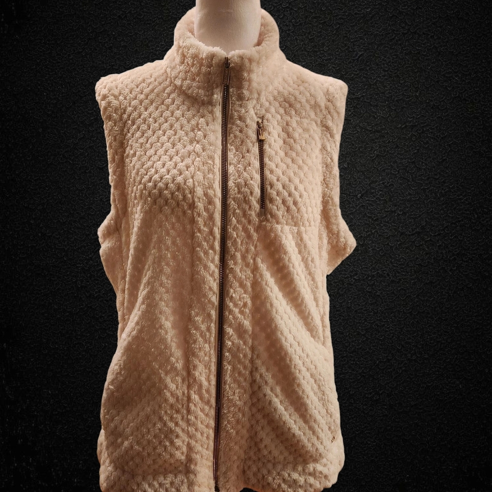 Calvin Klein Microfleece Cream Textured Zip-Up Vest Size L